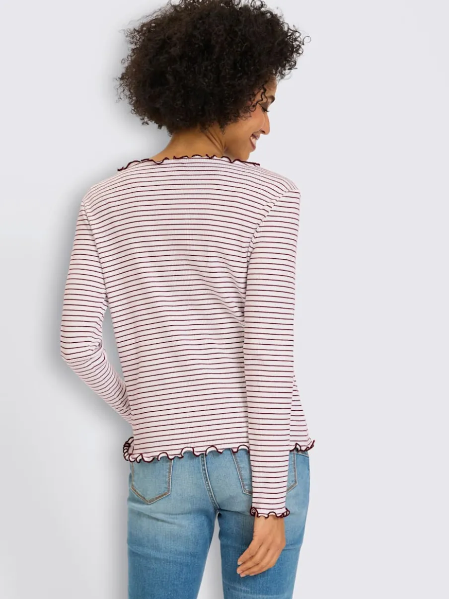 T-shirt côtelé motif à rayures tendance
