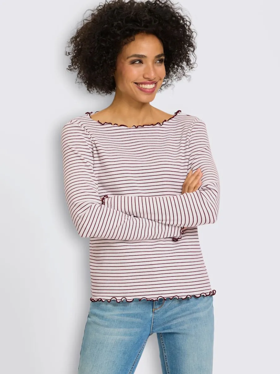 T-shirt côtelé motif à rayures tendance