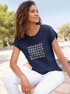 T-shirt décontracté en pur coton avec encolure ronde et motif graphique