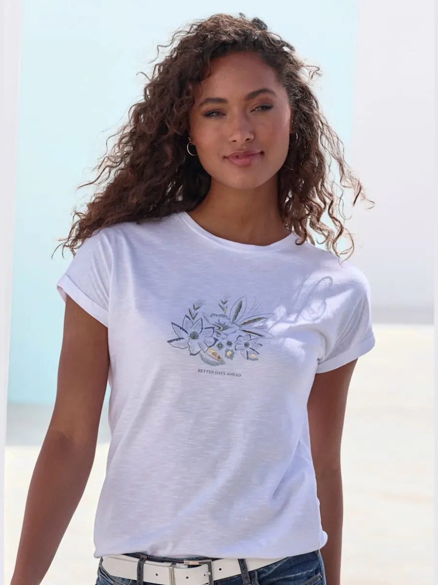 T-shirt décontracté à imprimé brillant avec manches courtes