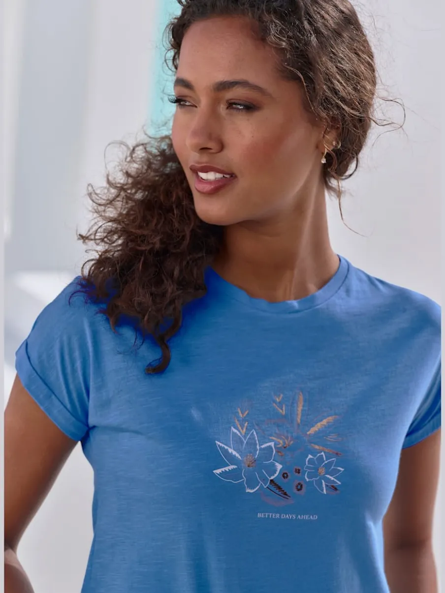 T-shirt décontracté à imprimé brillant avec manches courtes