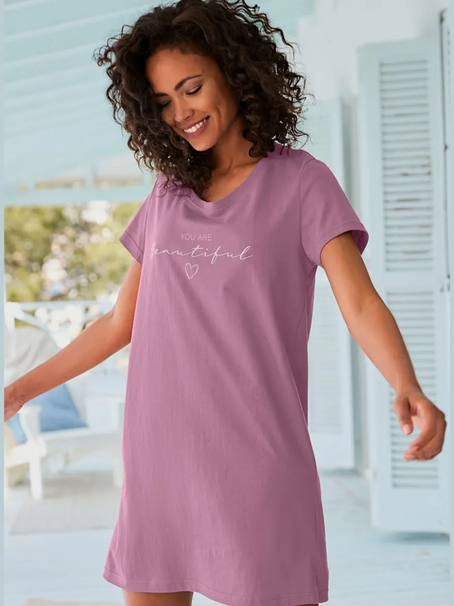 T-shirt de nuit ample avec imprimé et manches courtes