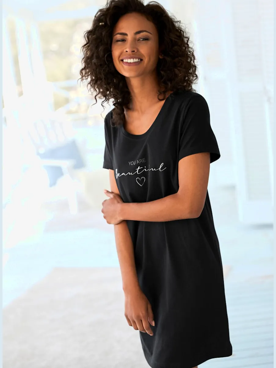 T-shirt de nuit ample avec imprimé et manches courtes