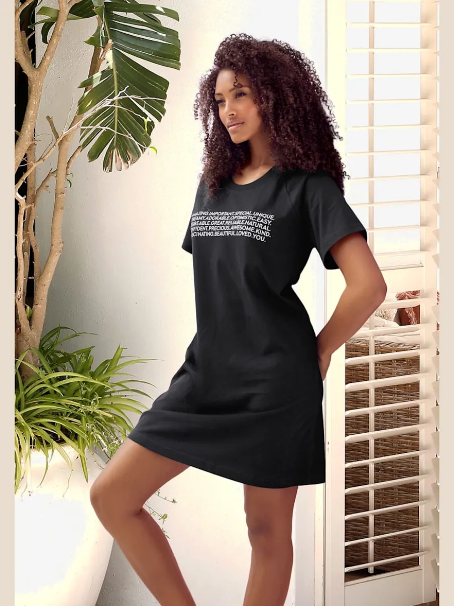 T-shirt de nuit avec inscription encolure ronde manches raglan