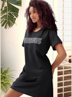 T-shirt de nuit avec inscription encolure ronde manches raglan