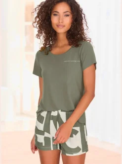 T-shirt de nuit col rond avec inscription poitrine douce