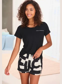 T-shirt de nuit col rond avec inscription poitrine douce