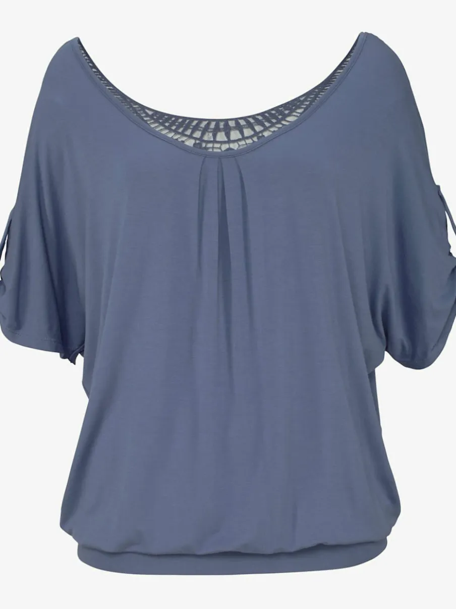 T-shirt de plage ample avec col large et manches mi-longues