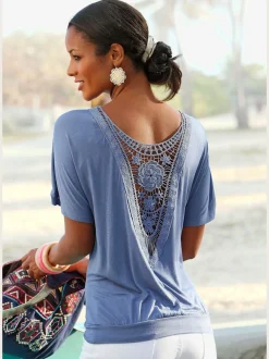T-shirt de plage ample avec col large et manches mi-longues