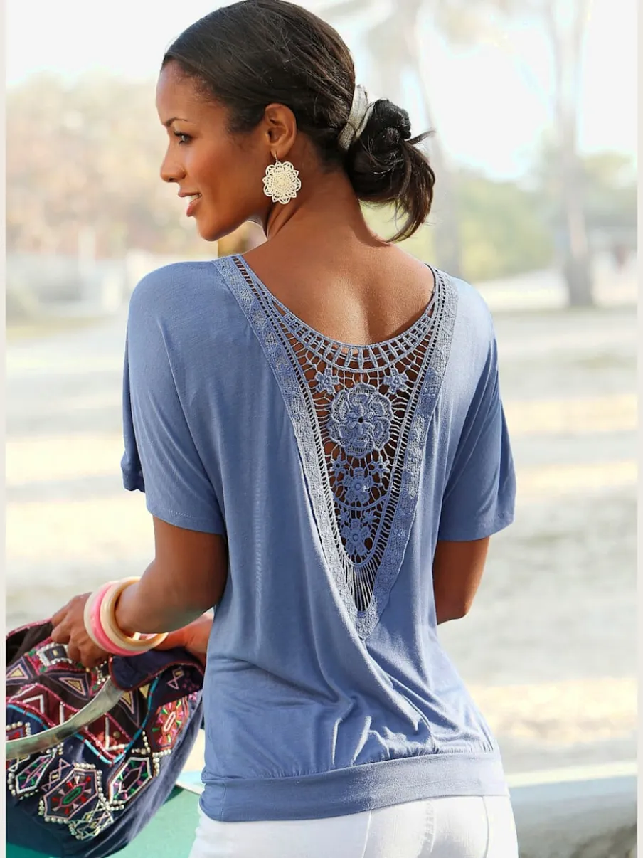 T-shirt de plage ample avec col large et manches mi-longues