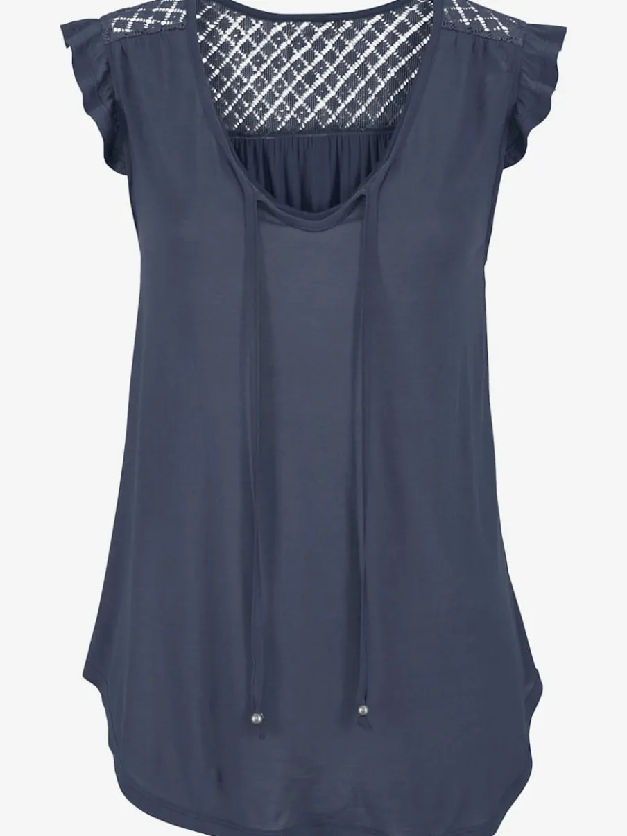 T-shirt de plage à encolure avec fente et volants