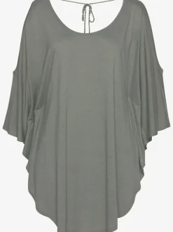 T-shirt de plage à encolure ronde et manches 3/4 avec rubans en viscose