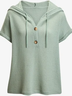 T-shirt de plage en matière gaufrée avec capuche et patte de boutonnage