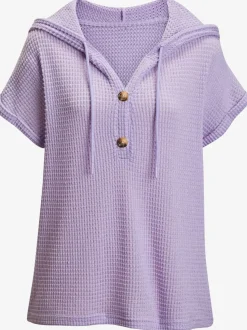 T-shirt de plage en matière gaufrée avec capuche et patte de boutonnage