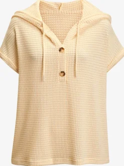 T-shirt de plage en matière gaufrée avec capuche et patte de boutonnage