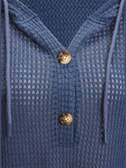 T-shirt de plage en matière gaufrée avec capuche et patte de boutonnage