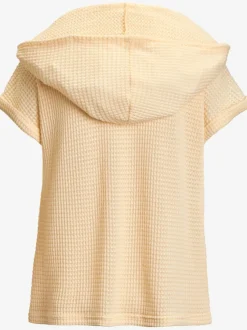 T-shirt de plage en matière gaufrée avec capuche et patte de boutonnage