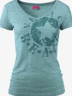 T-shirt de plage en V avec imprimé graphique sur le devant
