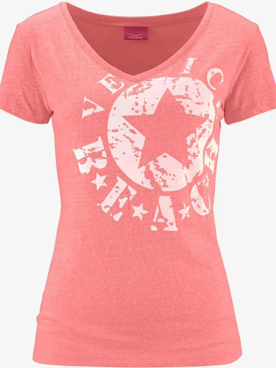 T-shirt de plage en V avec imprimé graphique sur le devant