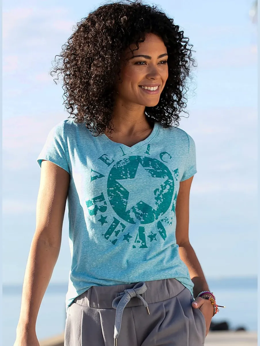 T-shirt de plage en V avec imprimé graphique sur le devant