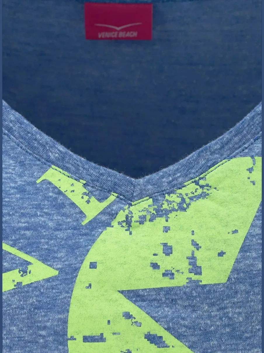 T-shirt de plage en V avec imprimé graphique sur le devant