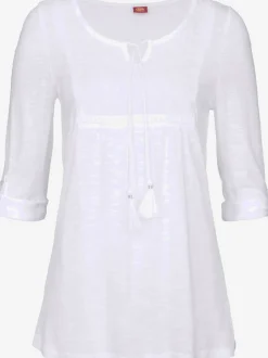 T-shirt de plage à manches 3/4 avec détails brodés et rubans