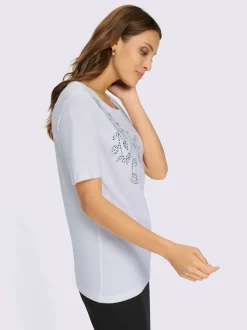 T-shirt doux col rond avec feuilles pailletées devant