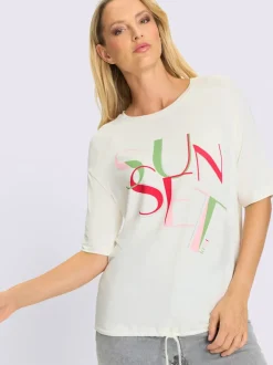 T-shirt doux à encolure ronde avec inscription fantaisie