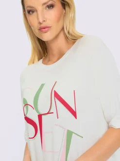 T-shirt doux à encolure ronde avec inscription fantaisie