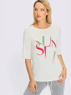 T-shirt doux à encolure ronde avec inscription fantaisie