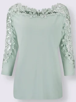 T-shirt doux et souple avec dentelle aux manches