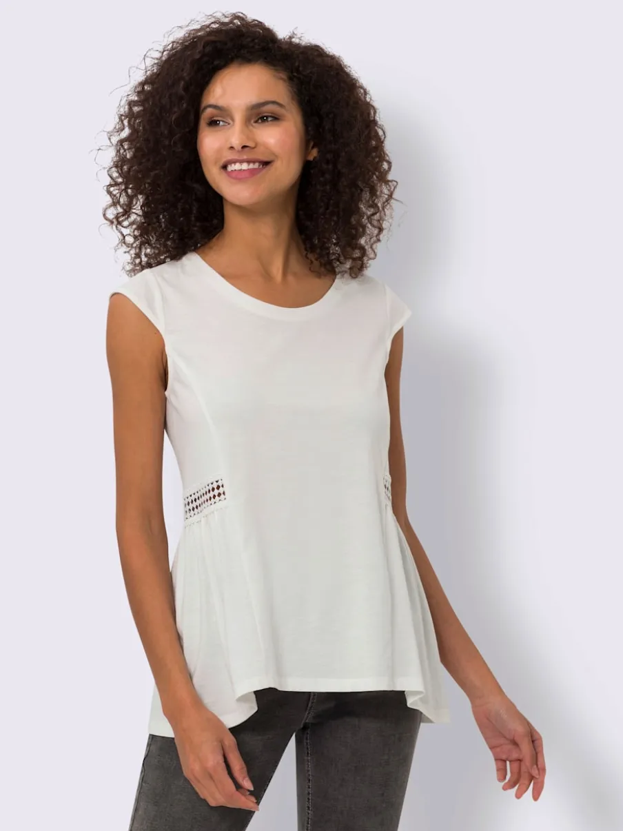 T-shirt à empiècement en dentelle avec manches chauve-souris