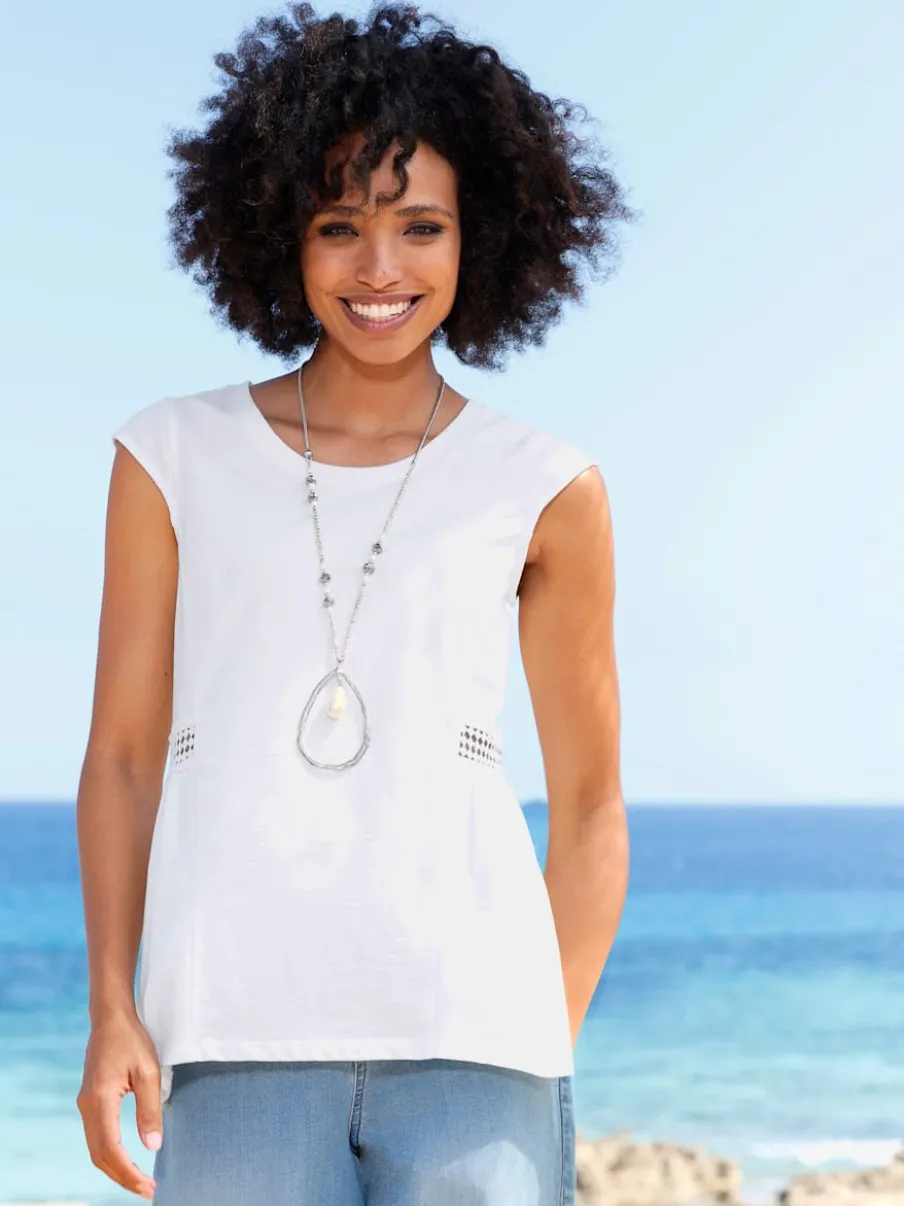 T-shirt à empiècement en dentelle avec manches chauve-souris