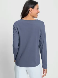 T-shirt empiecement dentelle col arrondi manches longues