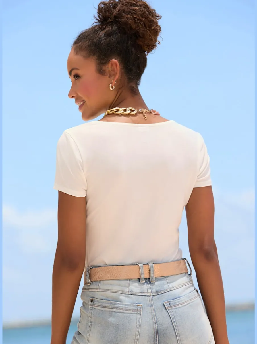 T-shirt à encolure carrée et manches ajustées en matière extensible