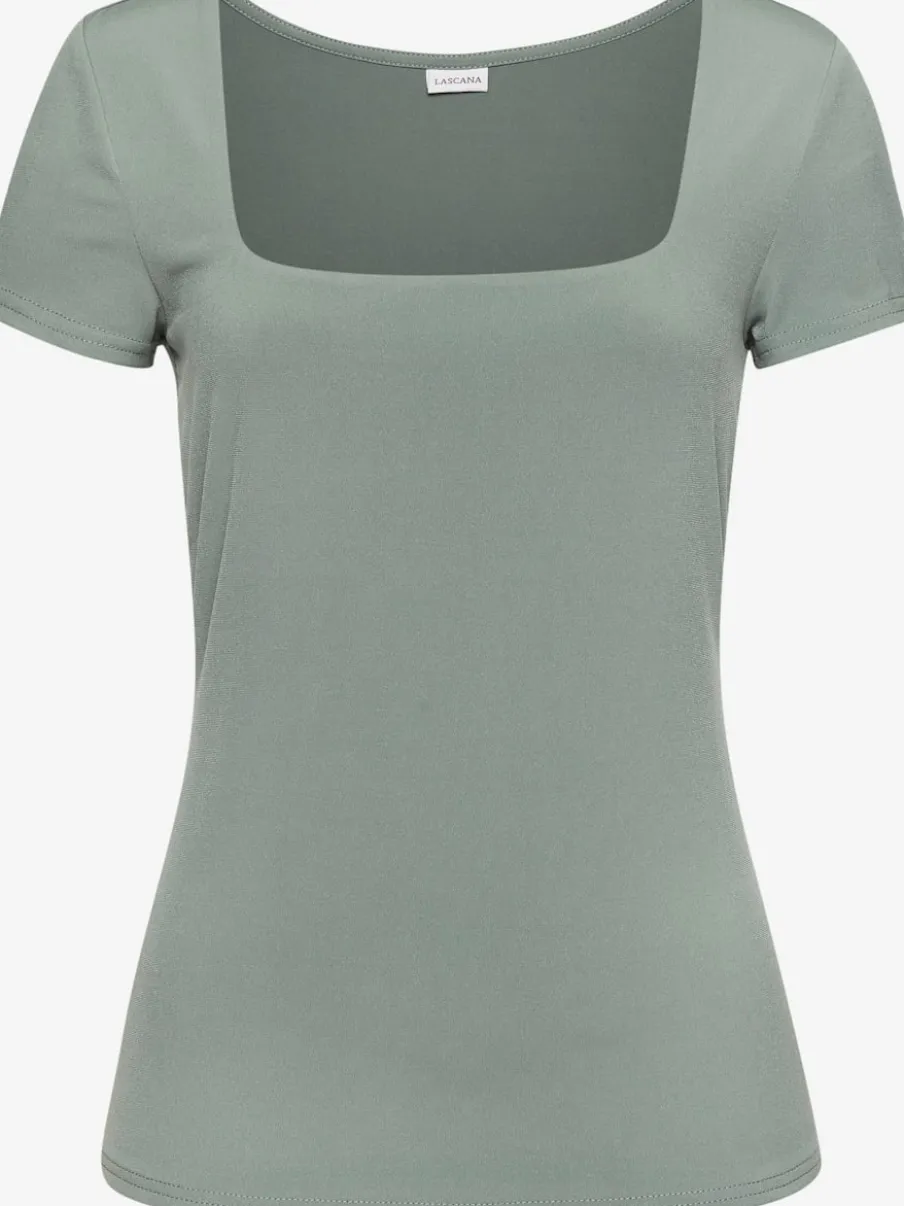 T-shirt à encolure carrée et manches ajustées en matière extensible
