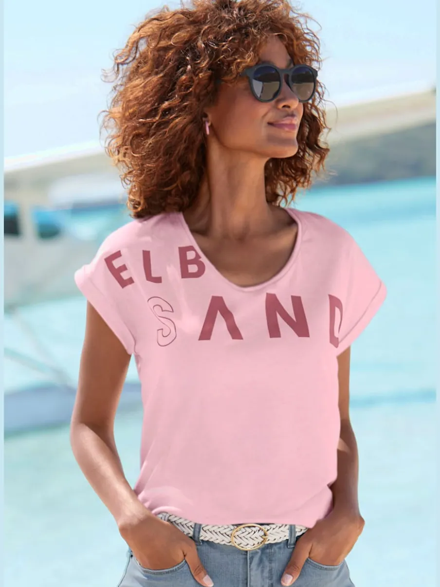 T-shirt à encolure côtelée avec logo imprimé devant