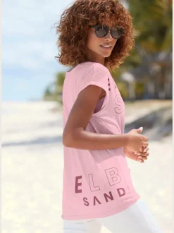 T-shirt à encolure côtelée avec logo imprimé devant