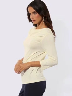 T-shirt à encolure en U avec fronces aux épaules et manches 3/4