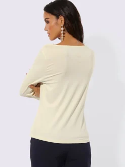 T-shirt à encolure en U avec fronces aux épaules et manches 3/4