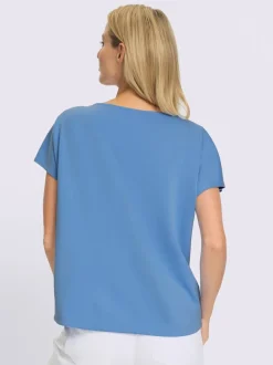 T-shirt à encolure en U avec inscription et manches courtes