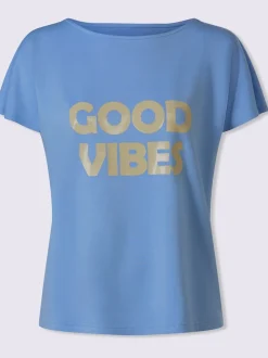 T-shirt à encolure en U avec inscription et manches courtes