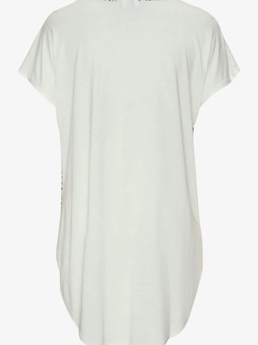 T-shirt à encolure en V avec bordure et matière tissée devant
