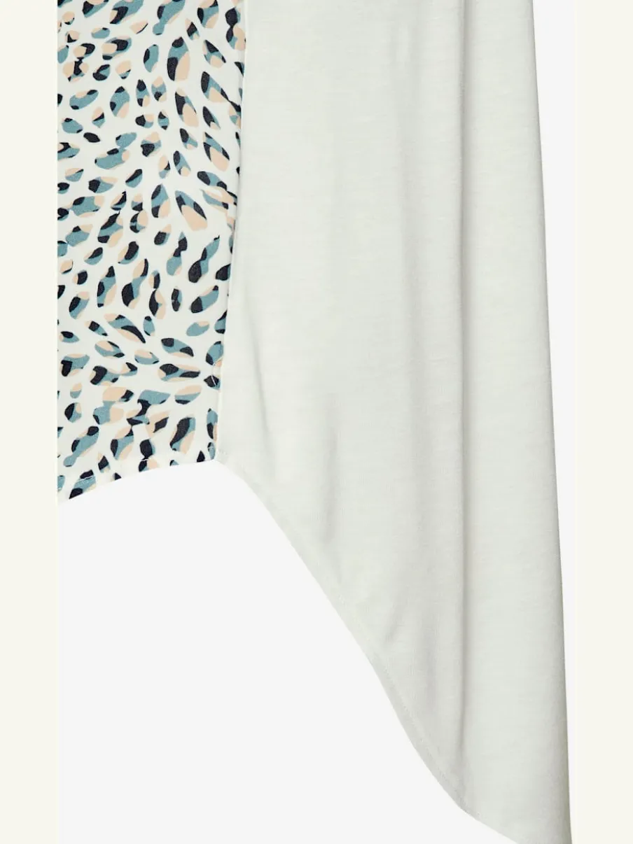 T-shirt à encolure en V avec bordure et matière tissée devant