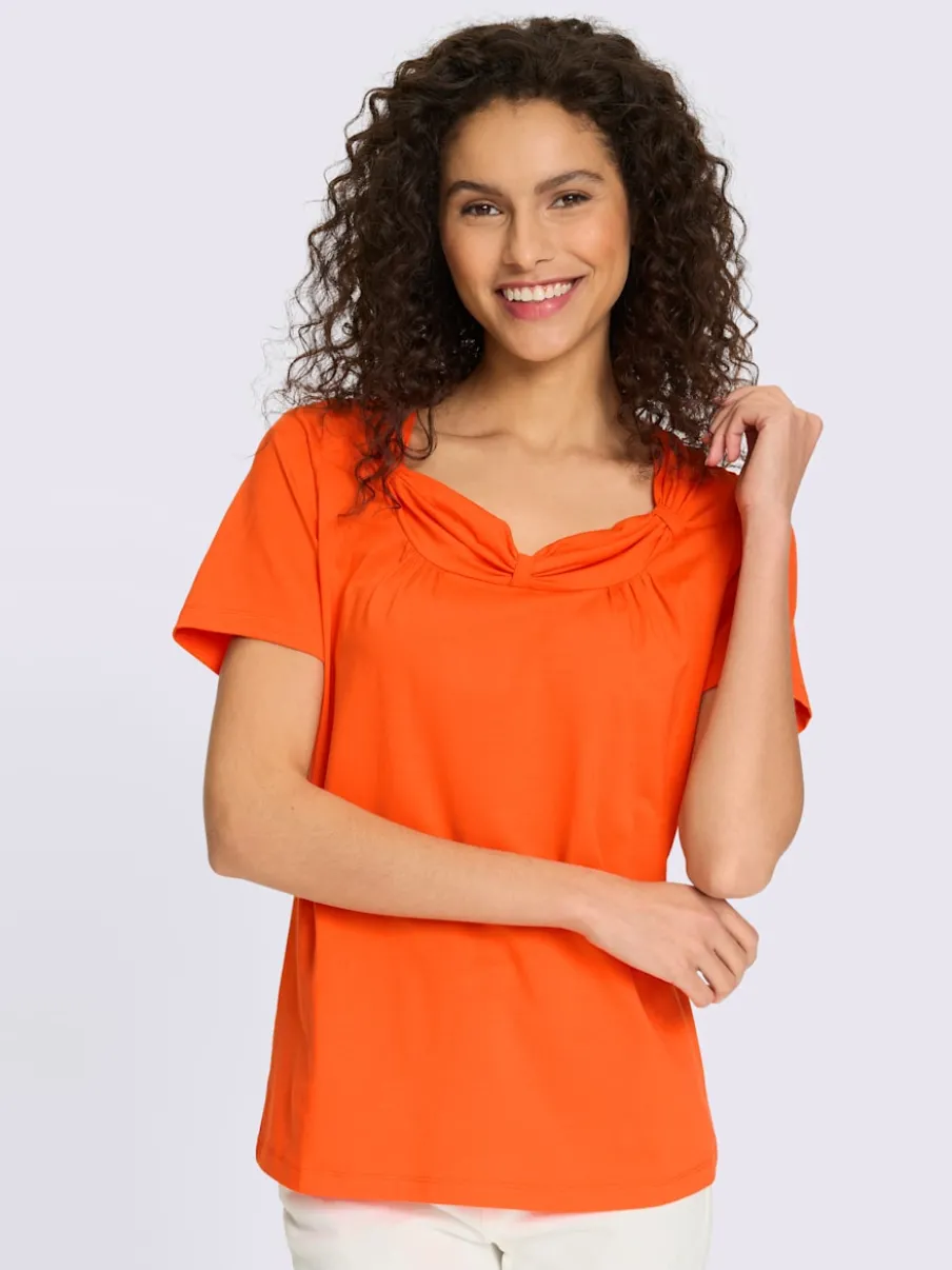 T-shirt à encolure raffinée avec fronces et manches courtes