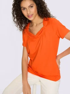 T-shirt à encolure raffinée avec fronces et manches courtes