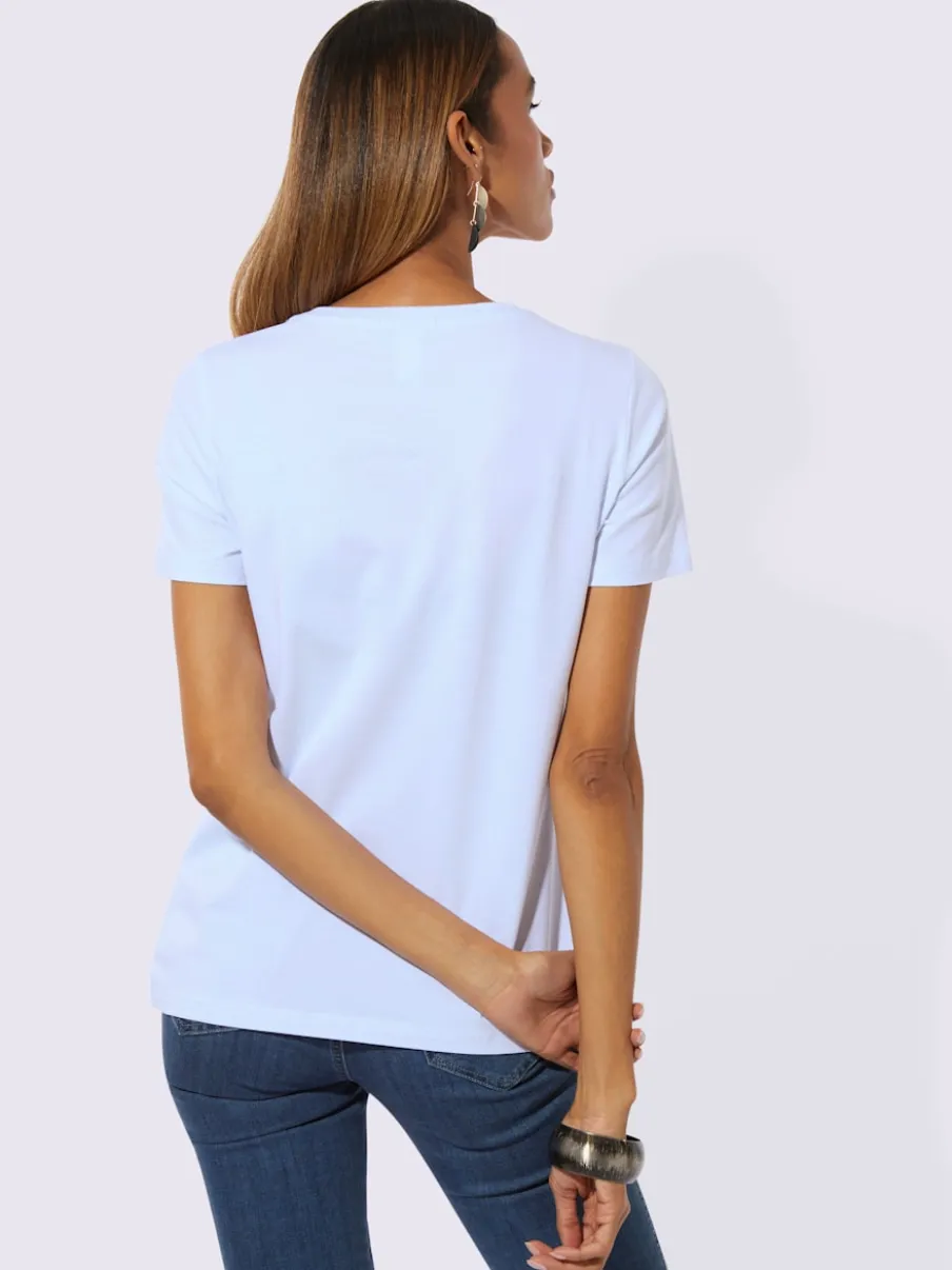 T-shirt à encolure ronde avec imprimé brillant en coton