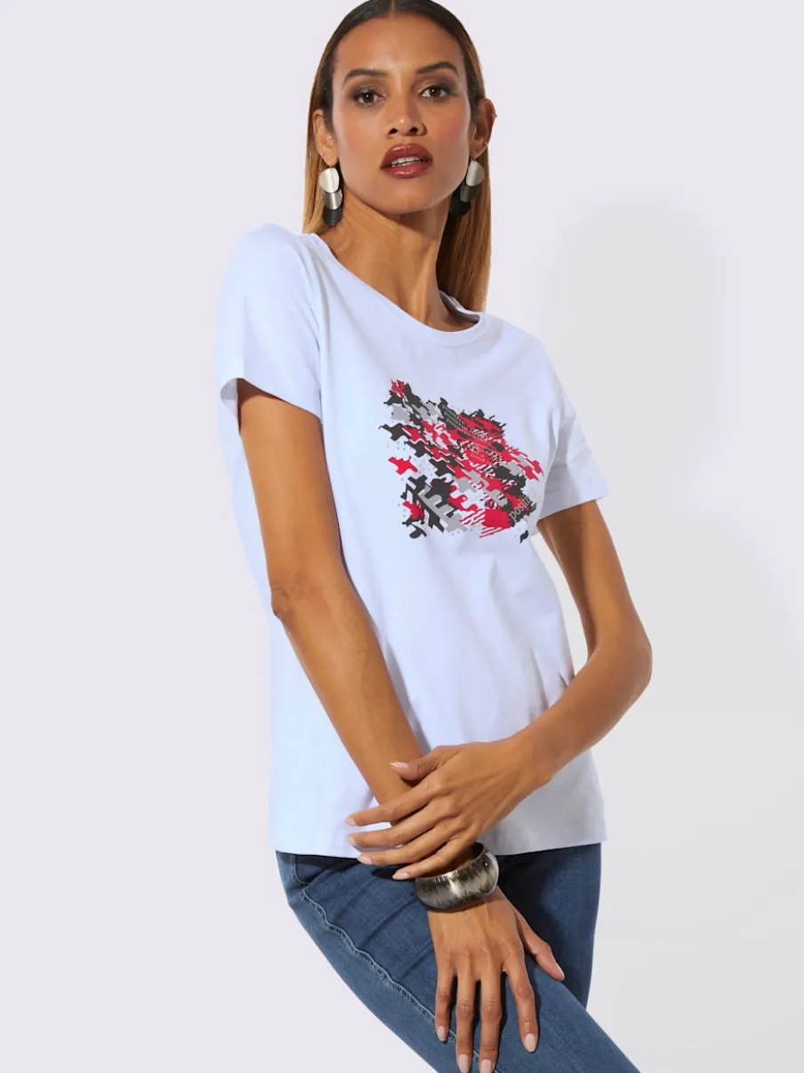 T-shirt à encolure ronde avec imprimé brillant en coton