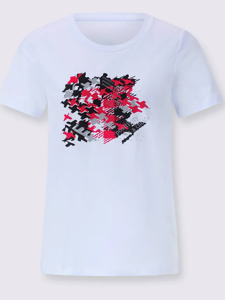 T-shirt à encolure ronde avec imprimé brillant en coton