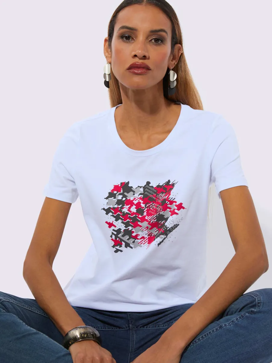 T-shirt à encolure ronde avec imprimé brillant en coton